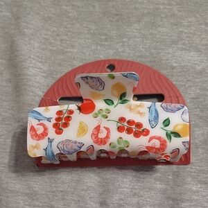 🐚🍋 Coastal Seafood Print Hair Claw Clip 🍅🐟